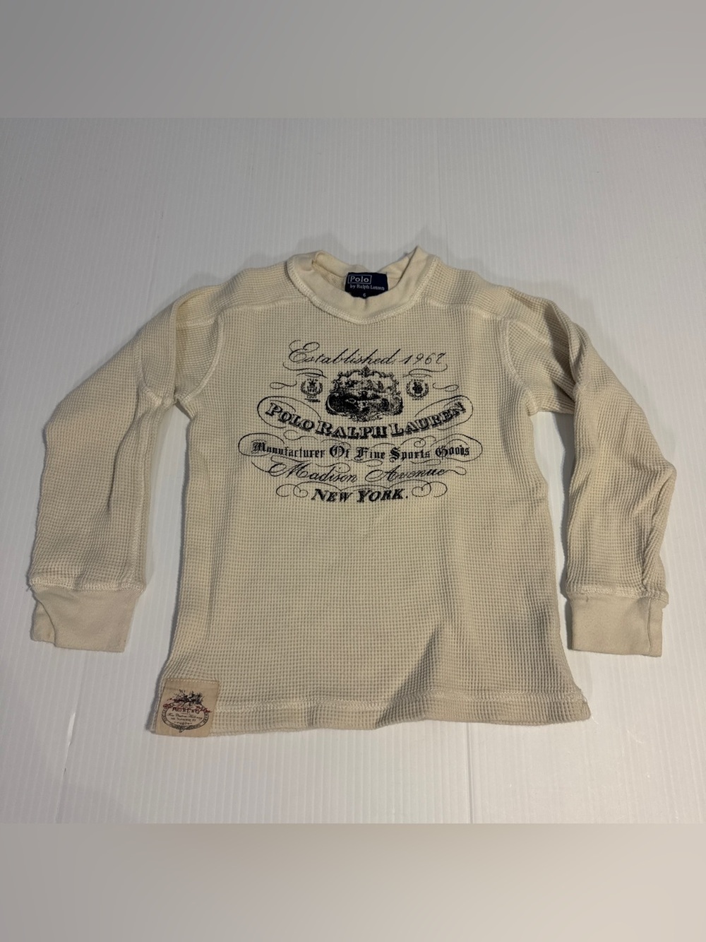 Polo Ralph Lauren Kids Size 6 Waffle Knit Thermal Shirt Cream Y2K Preppy Classic